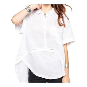 Free People white linen pullover Weekend Escape top lightweight oversized SZ SM